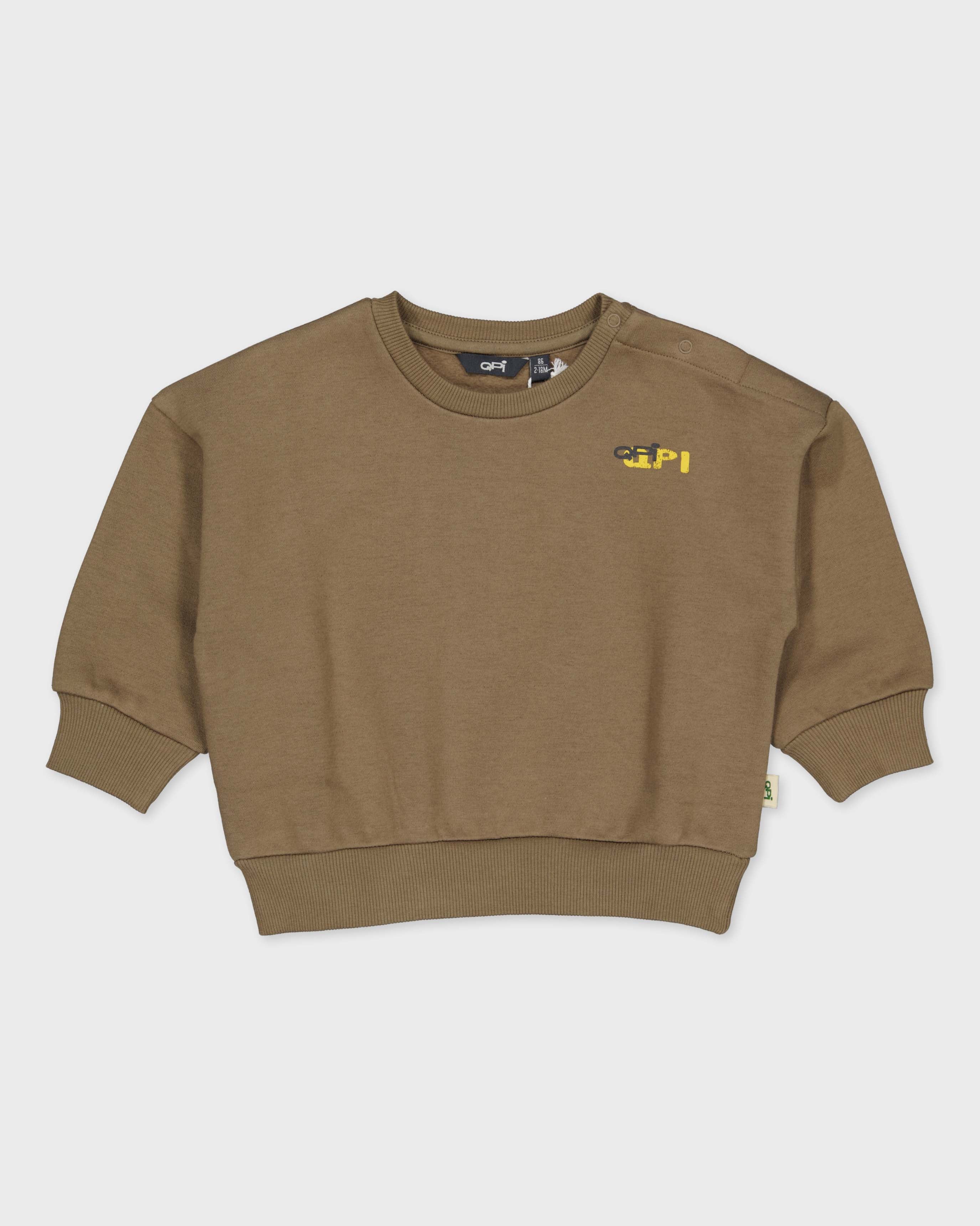 Taupe sweater met rugprint | Dark Brown