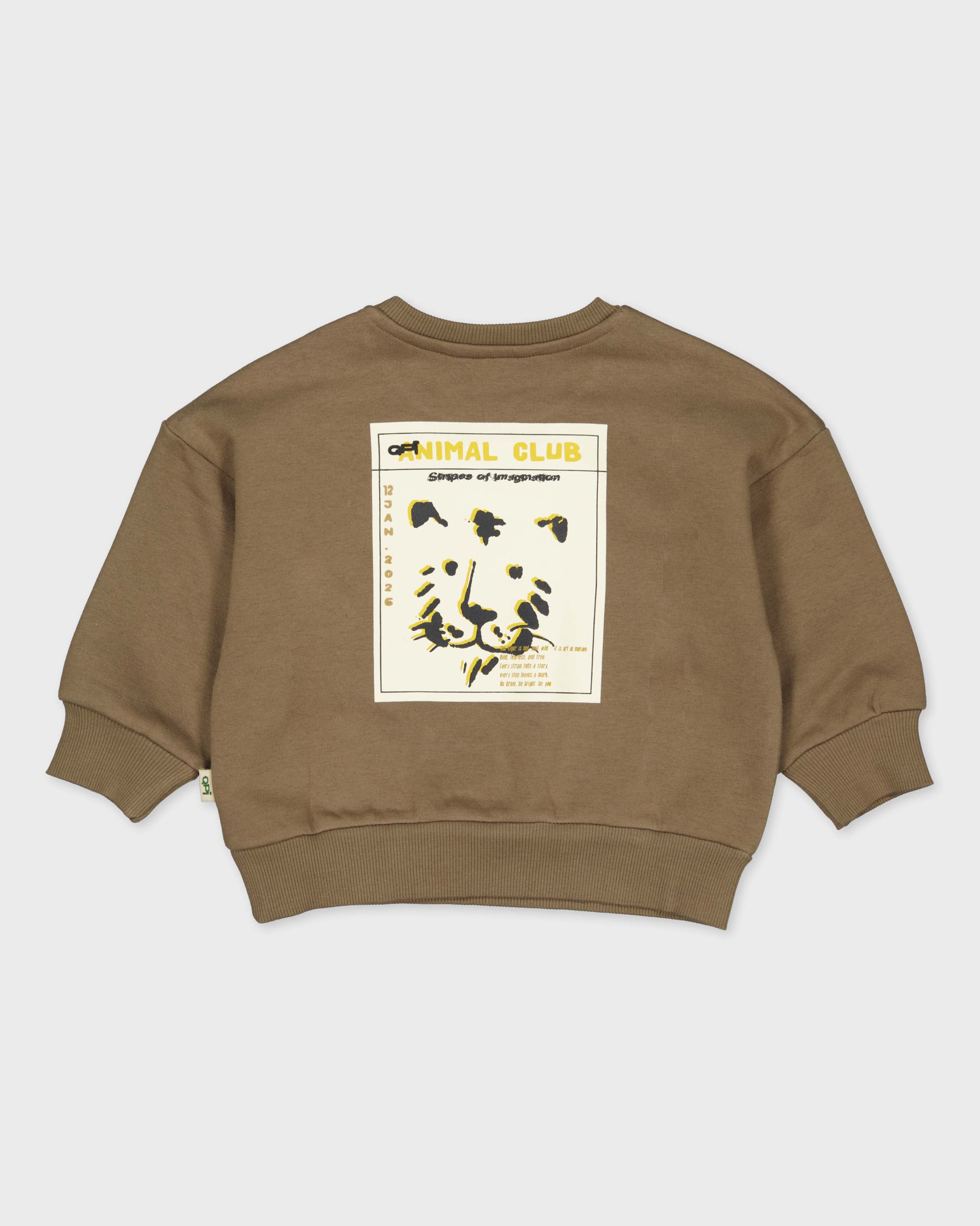 Taupe sweater met rugprint | Dark Brown