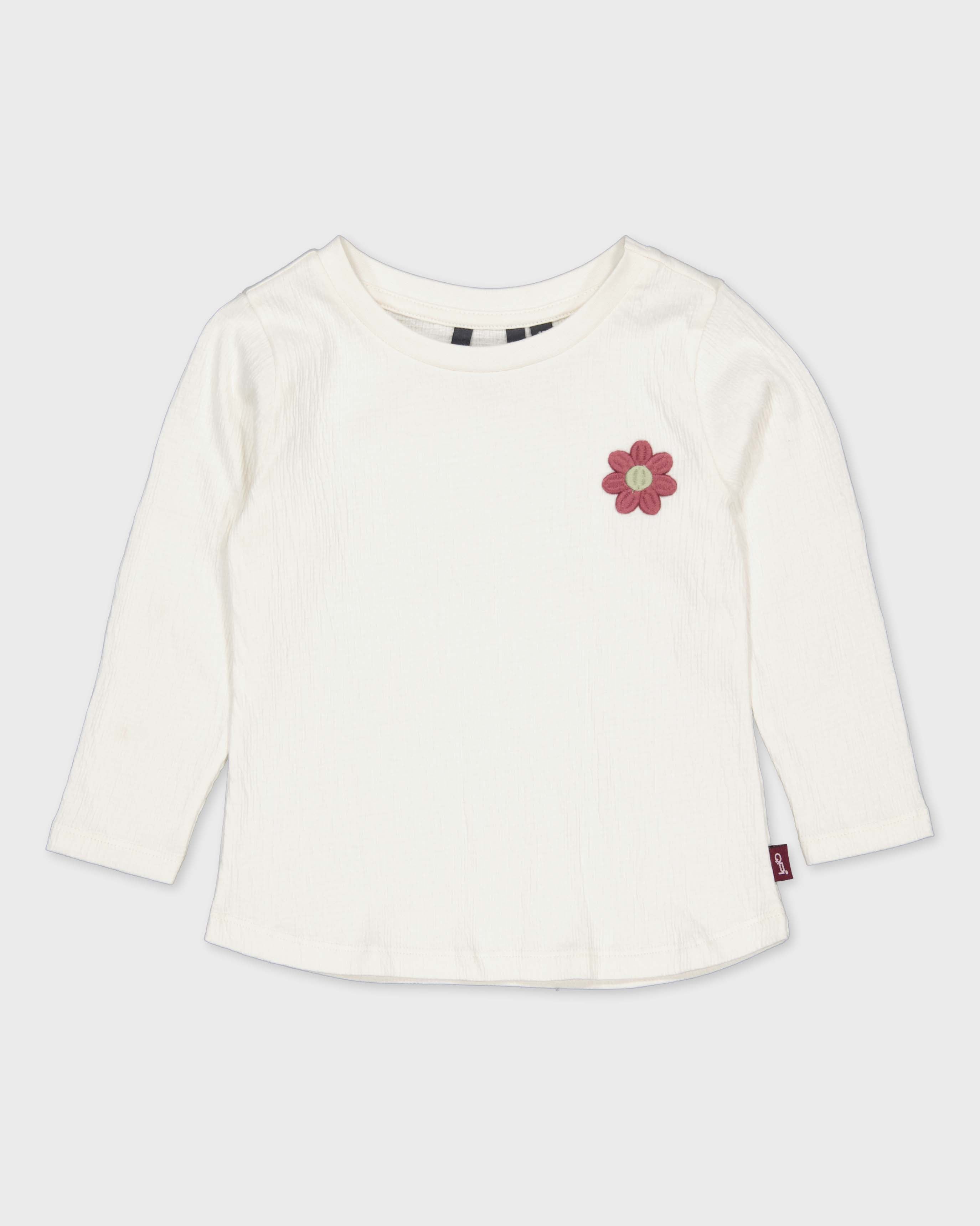 Gebroken wit shirt met bloemapplicatie | Milk