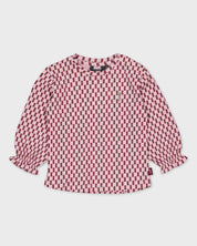Roze blouse met bordeaux ruitpatroon | AOP Purple Graphic