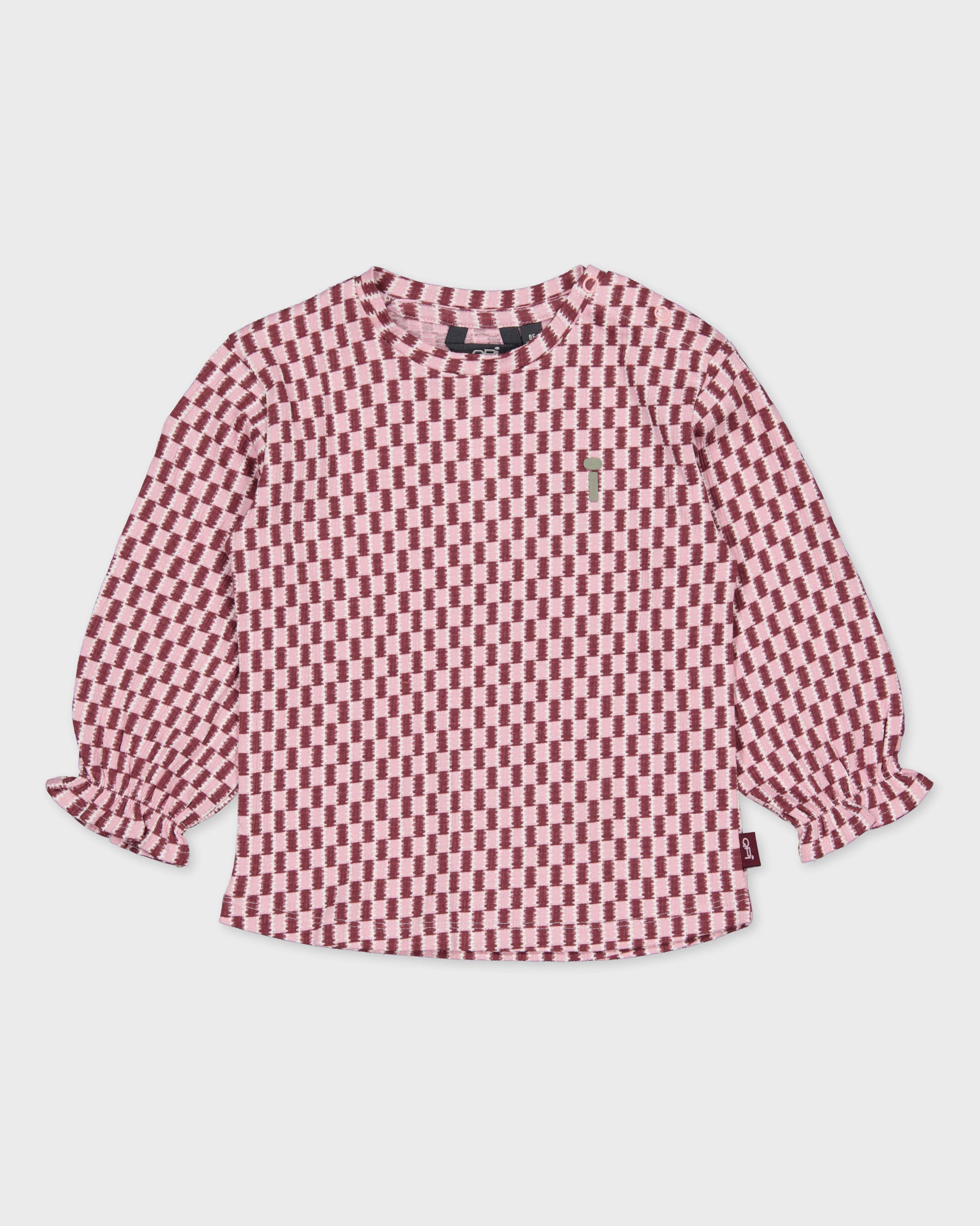 Roze blouse met bordeaux ruitpatroon | AOP Purple Graphic