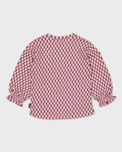 Roze blouse met bordeaux ruitpatroon | AOP Purple Graphic