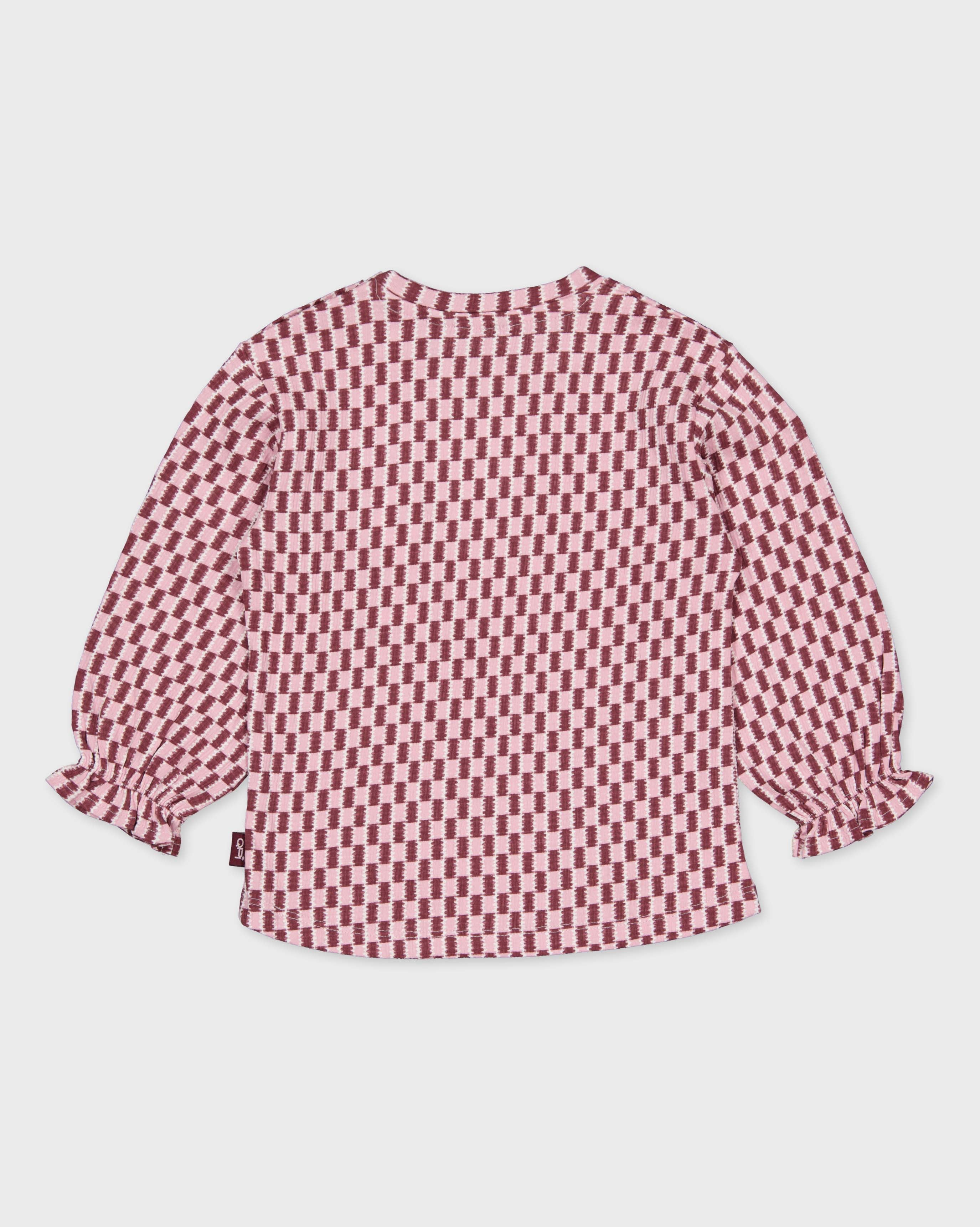Roze blouse met bordeaux ruitpatroon | AOP Purple Graphic