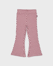 Roze flared broek met bordeaux ruitpatroon | AOP Purple Graphic