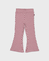 Roze flared broek met bordeaux ruitpatroon | AOP Purple Graphic
