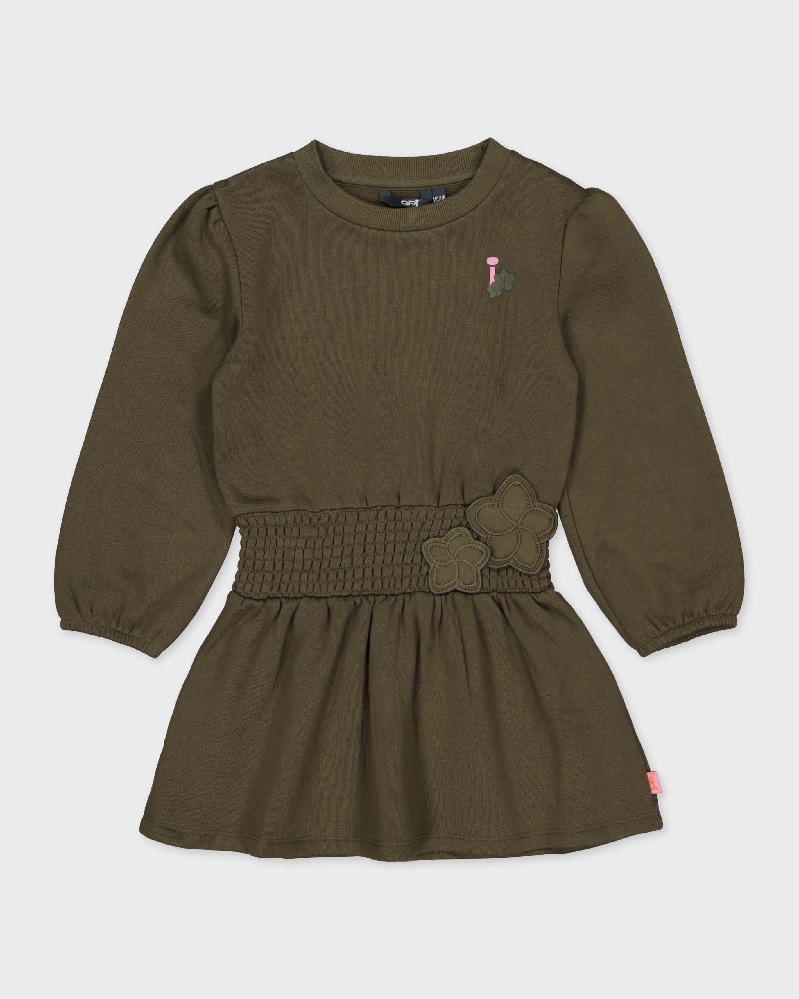 Olijfgroene jurk met elastische taille | Army Green
