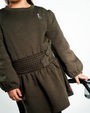 Olijfgroene jurk met elastische taille | Army Green