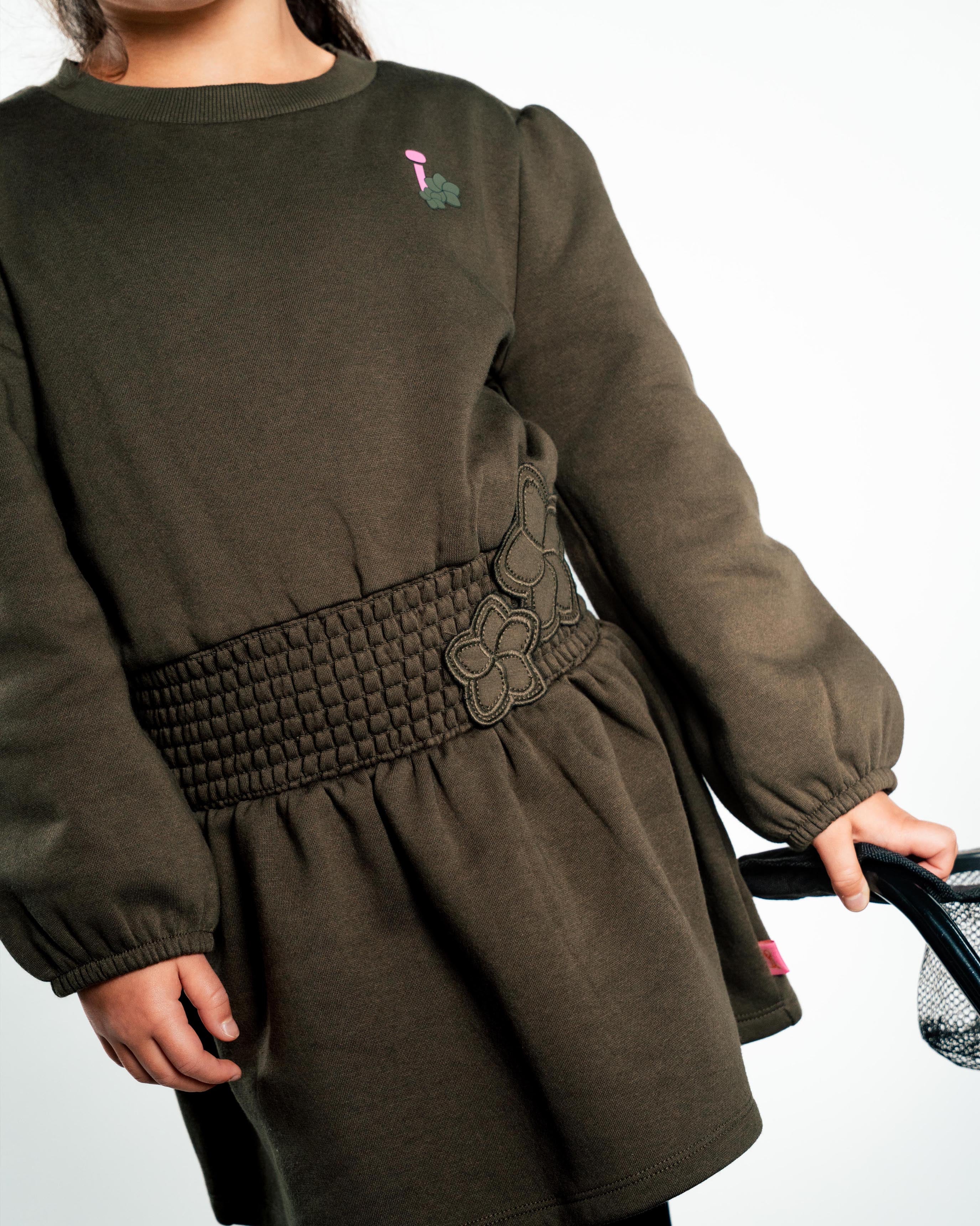 Olijfgroene jurk met elastische taille | Army Green