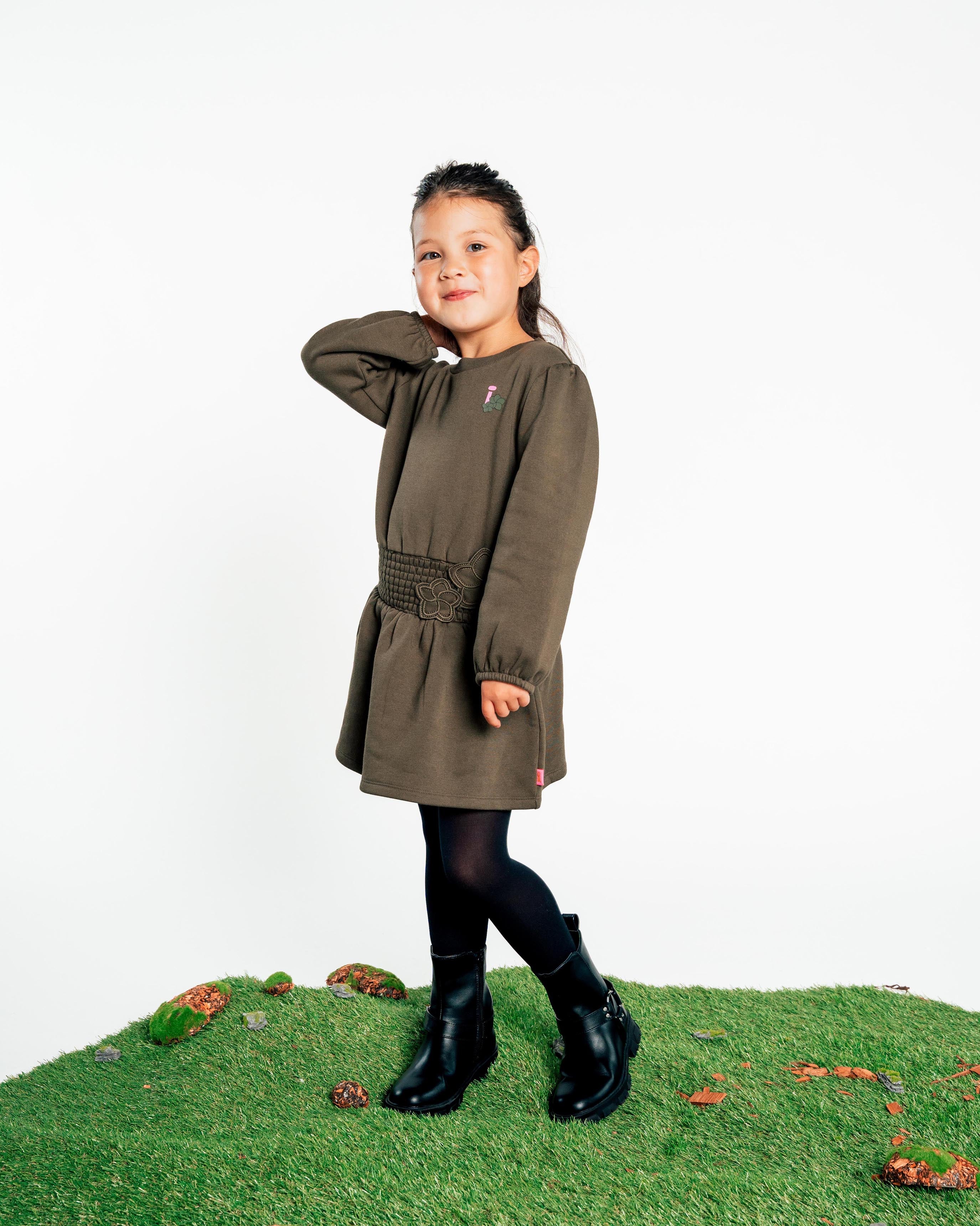 Olijfgroene jurk met elastische taille | Army Green