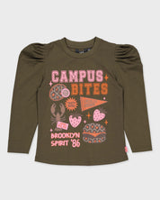 Olijfgroene longsleeve met print | Army Green