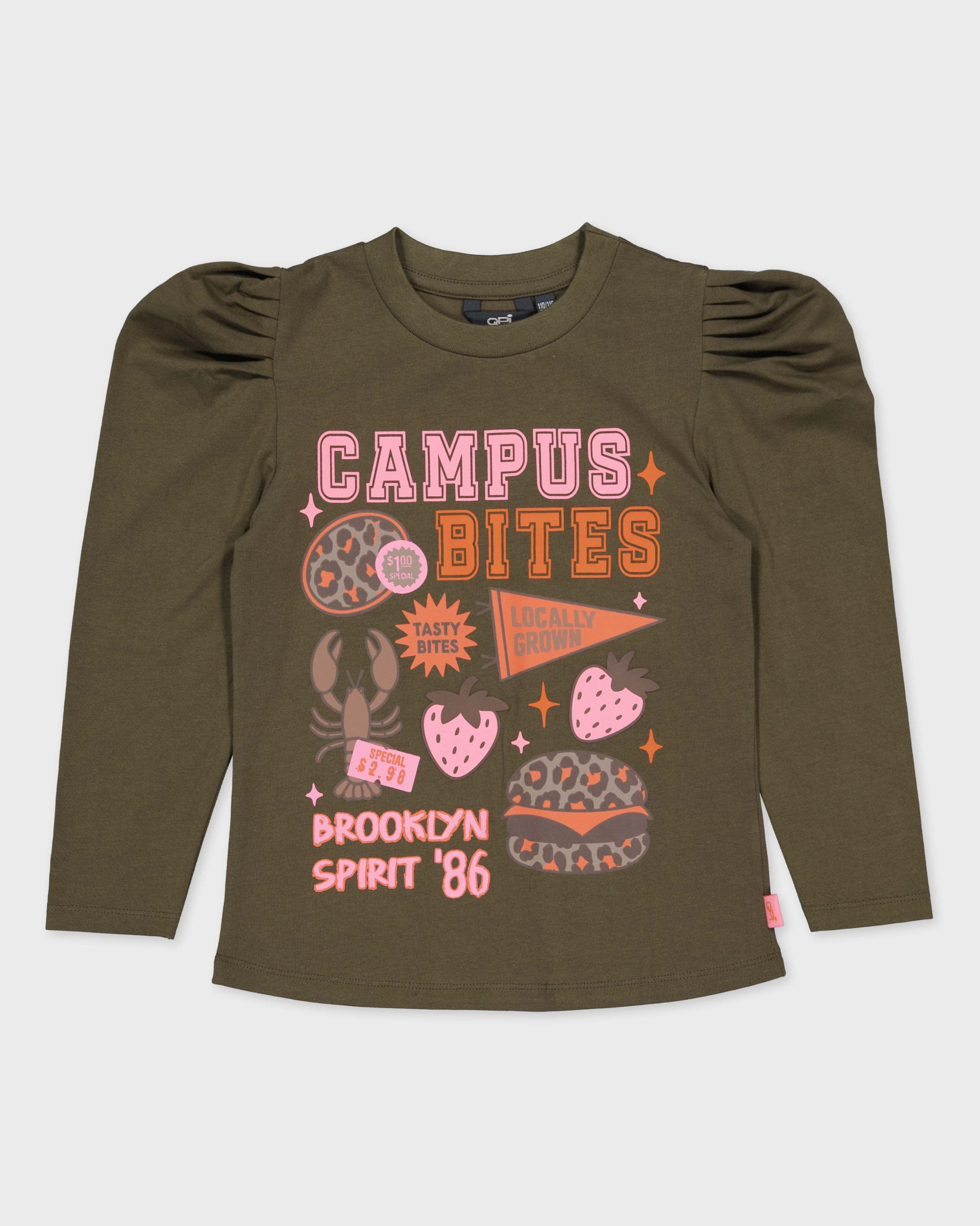 Olijfgroene longsleeve met print | Army Green