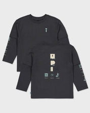 Donkergrijze longsleeve met rugprint | Antracite