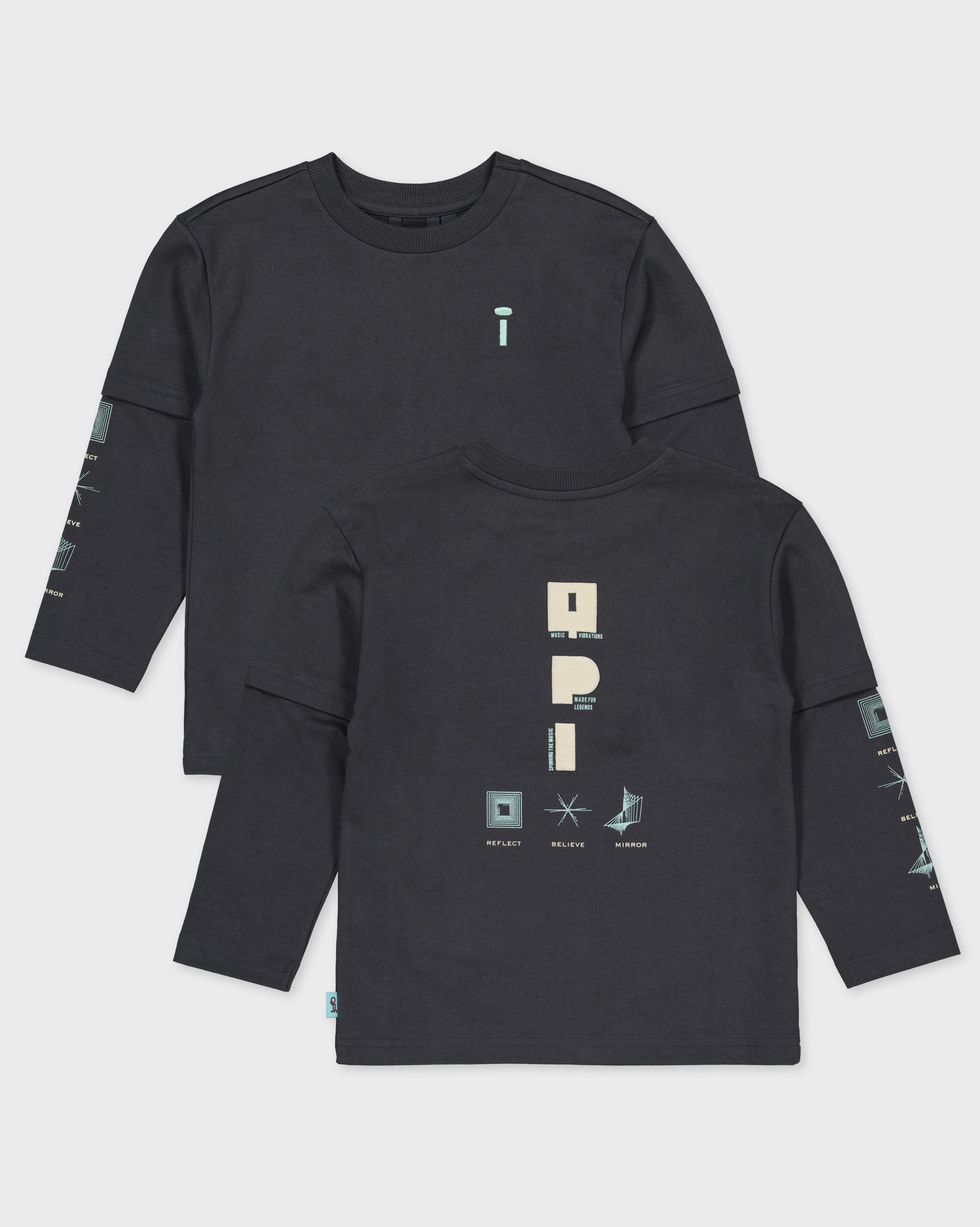 Donkergrijze longsleeve met rugprint | Antracite