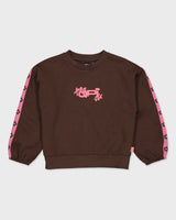 Donkerbruine sweater met roze mouwbies | Brown