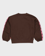 Donkerbruine sweater met roze mouwbies | Brown