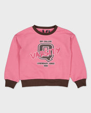 Roze sweater met donkerbruine boorden | Fuchsia