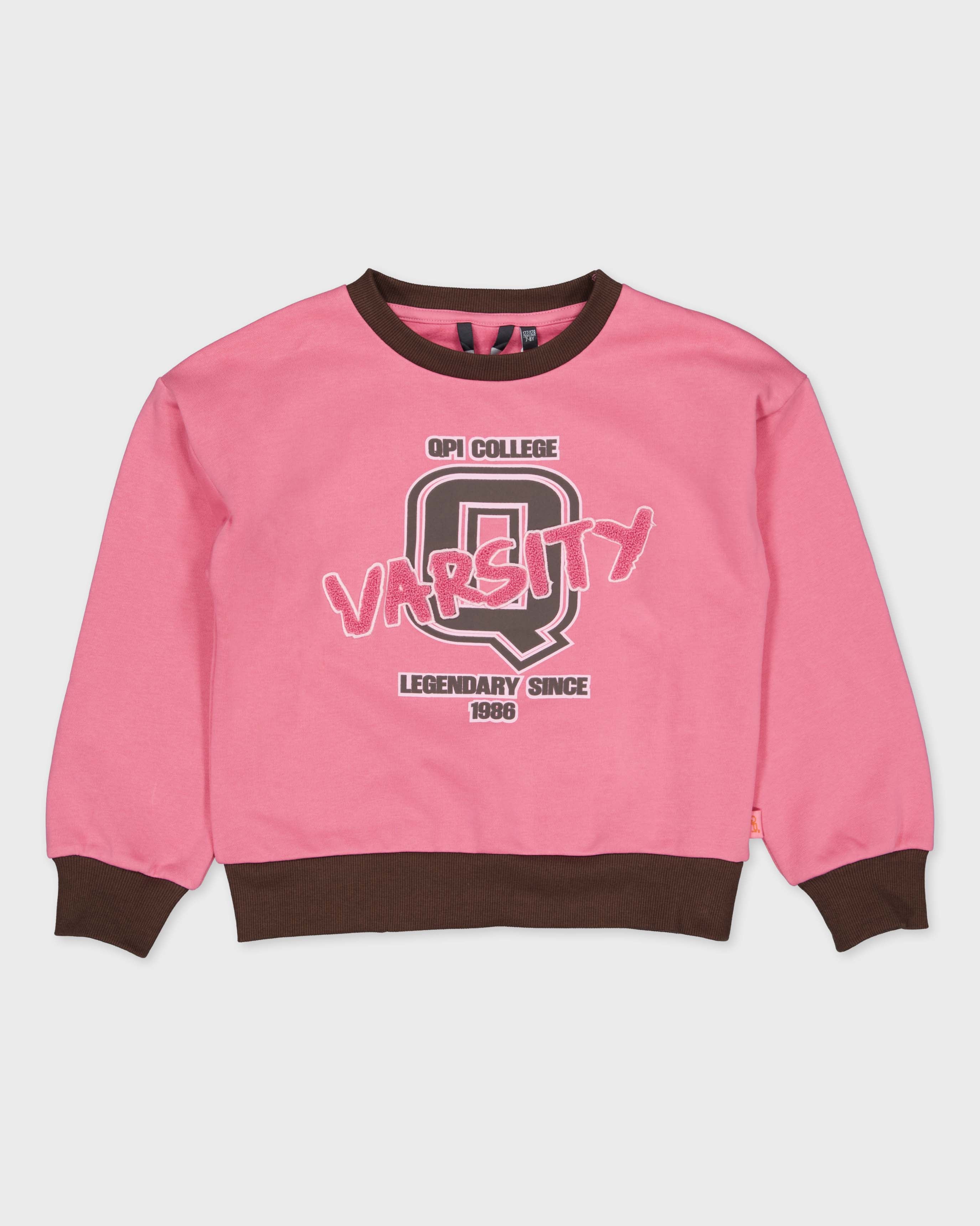 Roze sweater met donkerbruine boorden | Fuchsia