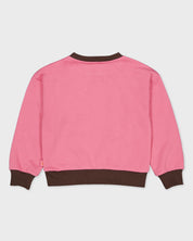 Roze sweater met donkerbruine boorden | Fuchsia