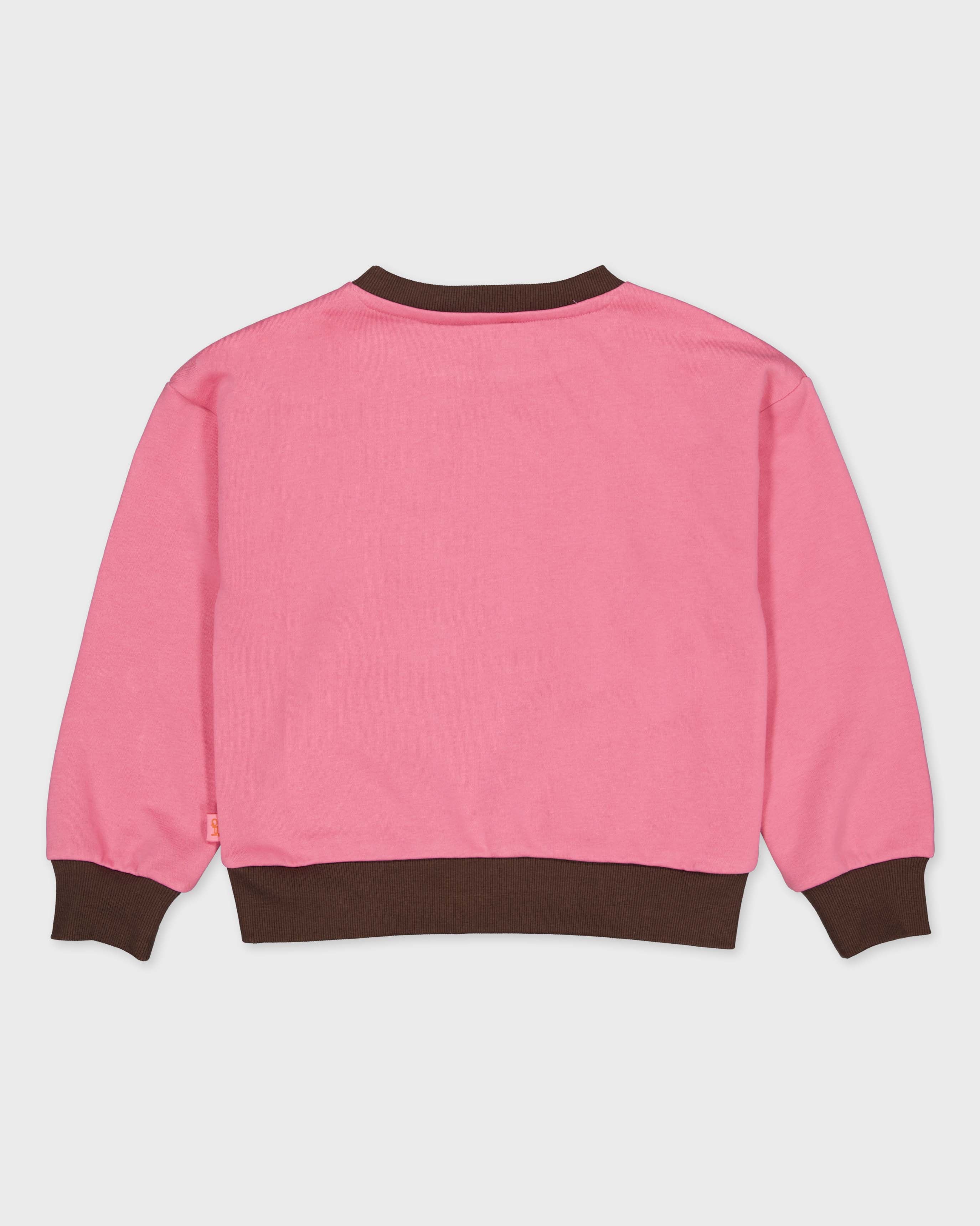 Roze sweater met donkerbruine boorden | Fuchsia