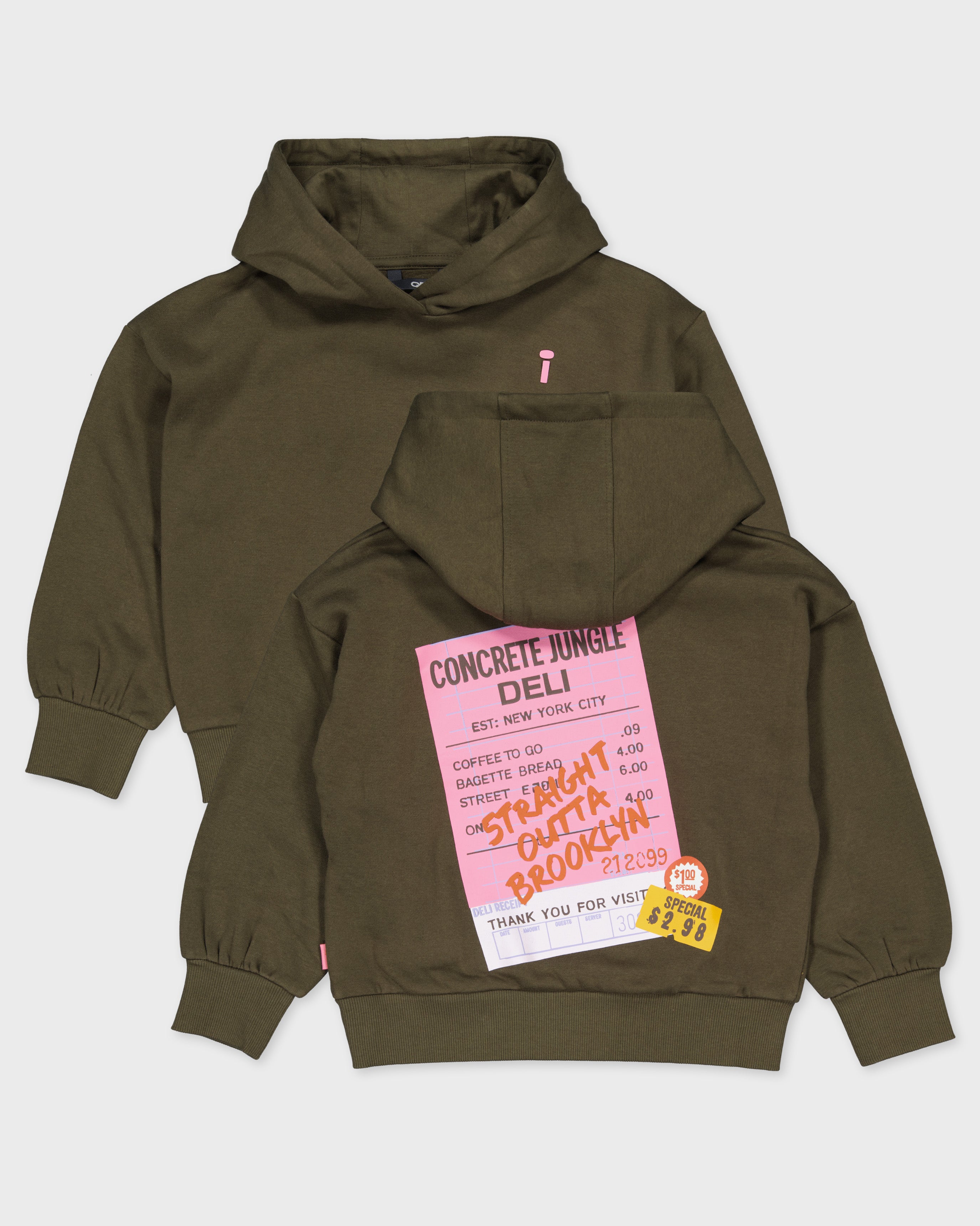 Olijfgroene hoodie met achterprint | Army Green