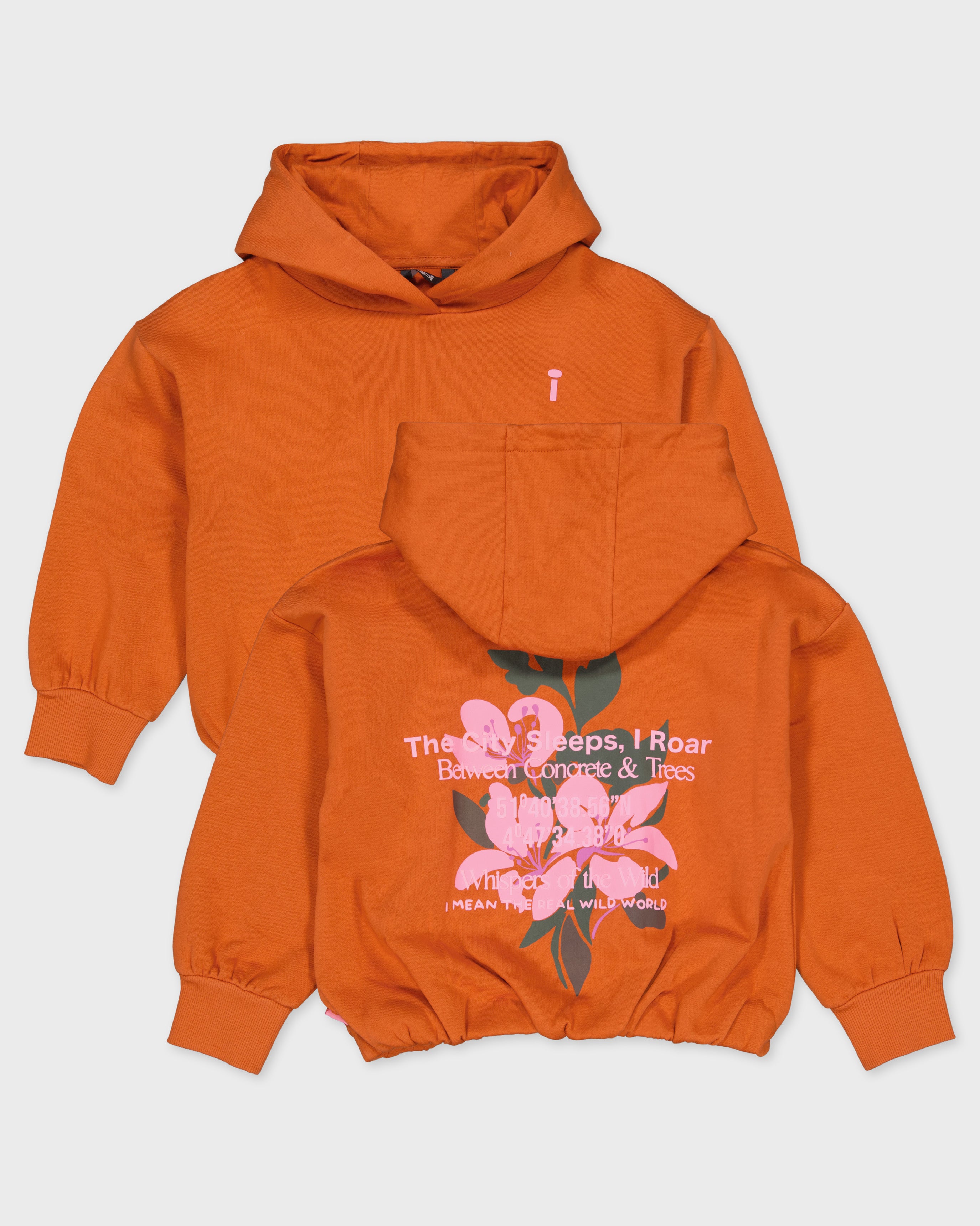 Oranje hoodie met bloemenprint | Burned Orange