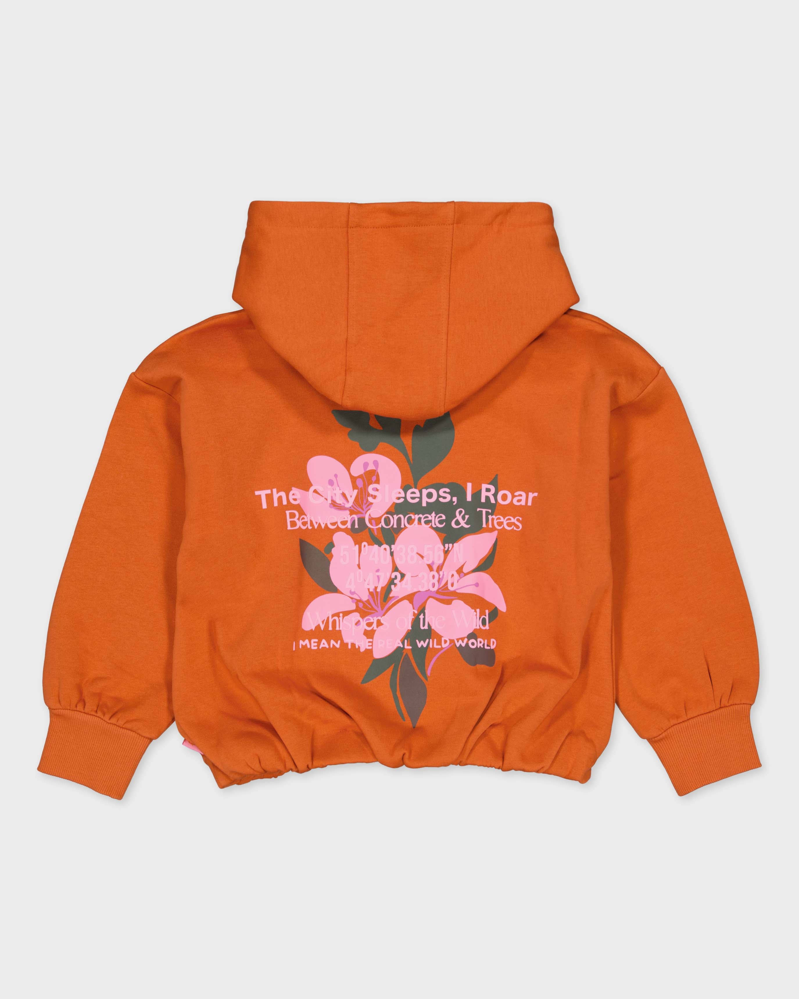 Oranje hoodie met bloemenprint | Burned Orange