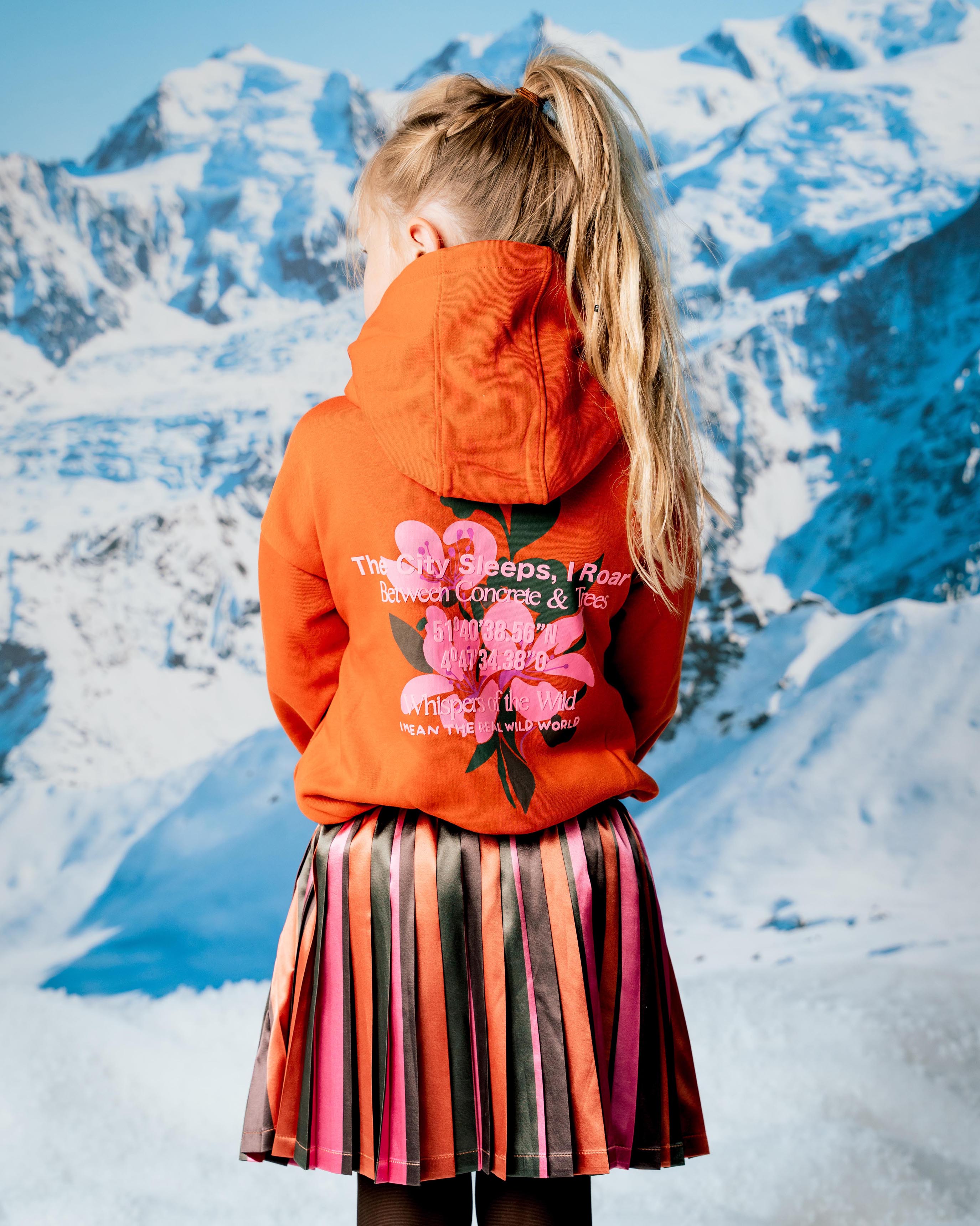 Oranje hoodie met bloemenprint | Burned Orange