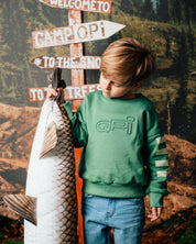Groene sweater met strepen op de mouwen | Dark Green