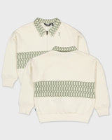 Crèmekleurige polo sweater met jacquardpatroon | Off White
