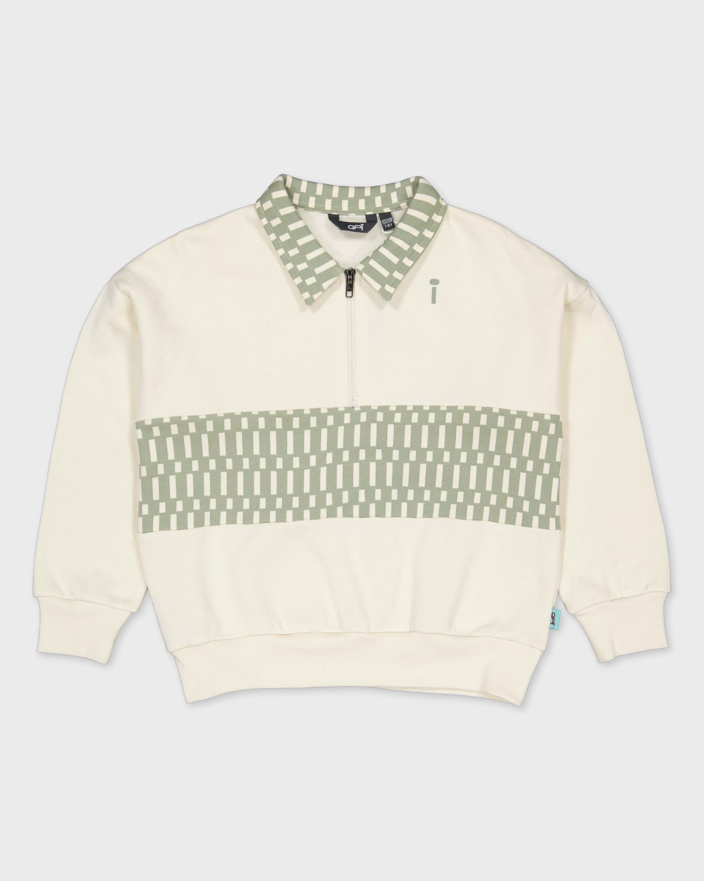 Crèmekleurige polo sweater met jacquardpatroon | Off White