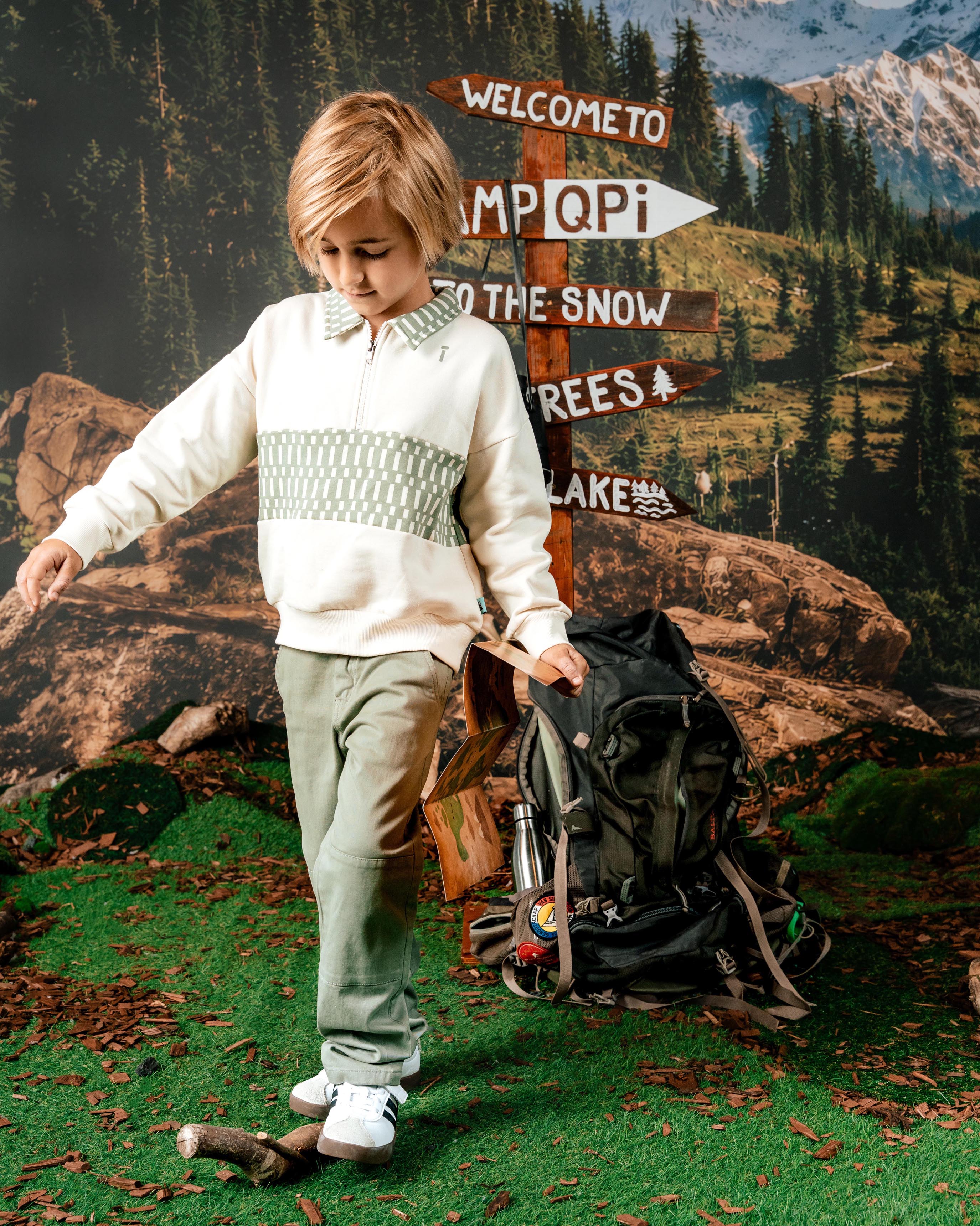 Crèmekleurige polo sweater met jacquardpatroon | Off White