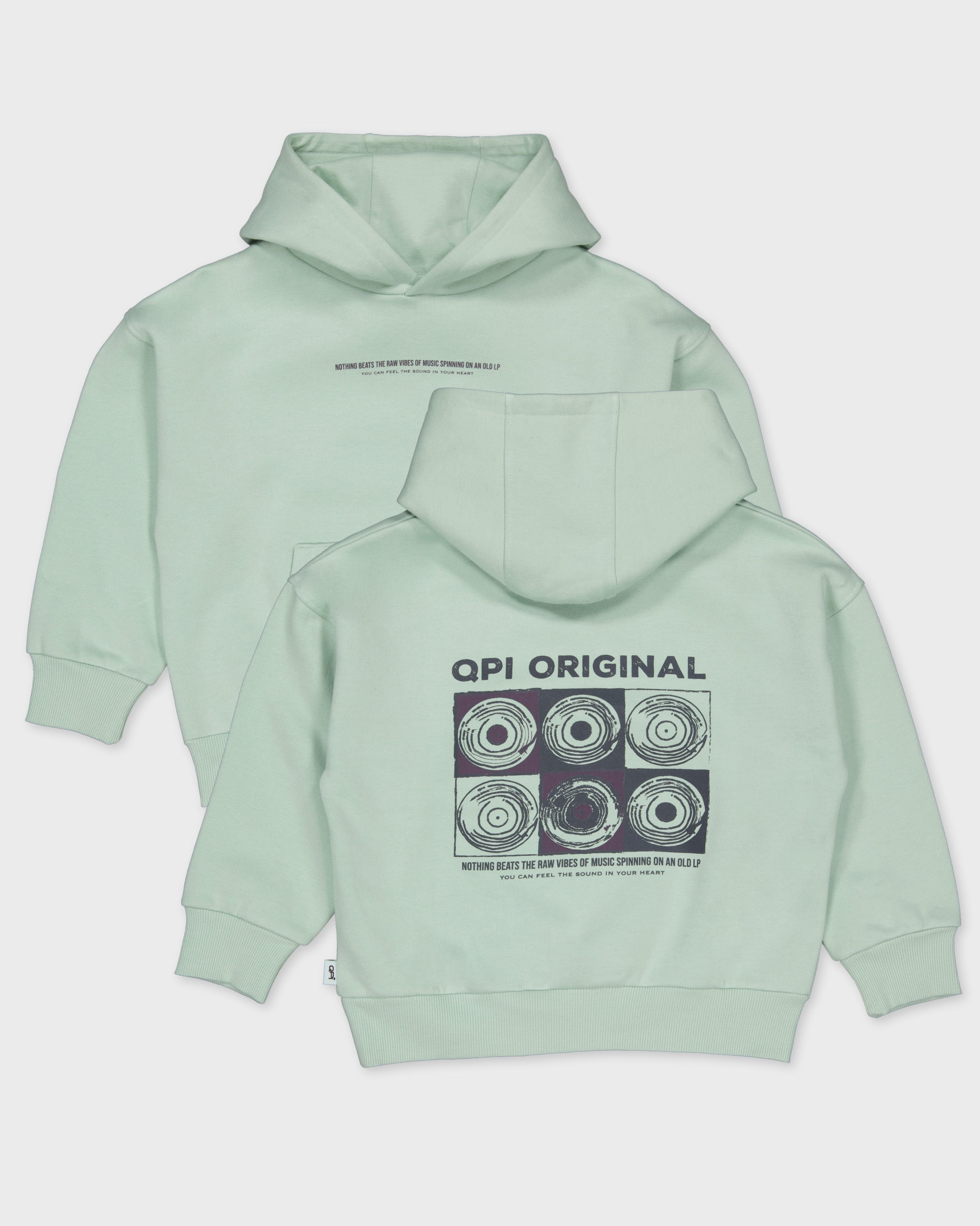 Licht mintgroene hoodie met rugprint | Blue Grey