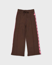 Donkerbruine broek met roze zijbies | Brown