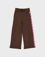 Donkerbruine broek met roze zijbies | Brown