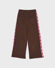 Donkerbruine broek met roze zijbies | Brown