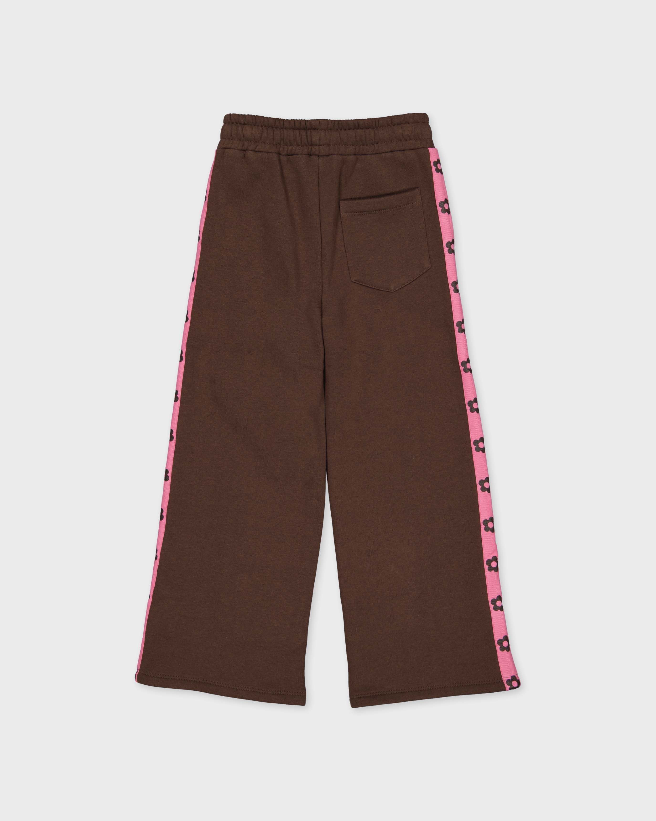Donkerbruine broek met roze zijbies | Brown
