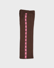 Donkerbruine broek met roze zijbies | Brown