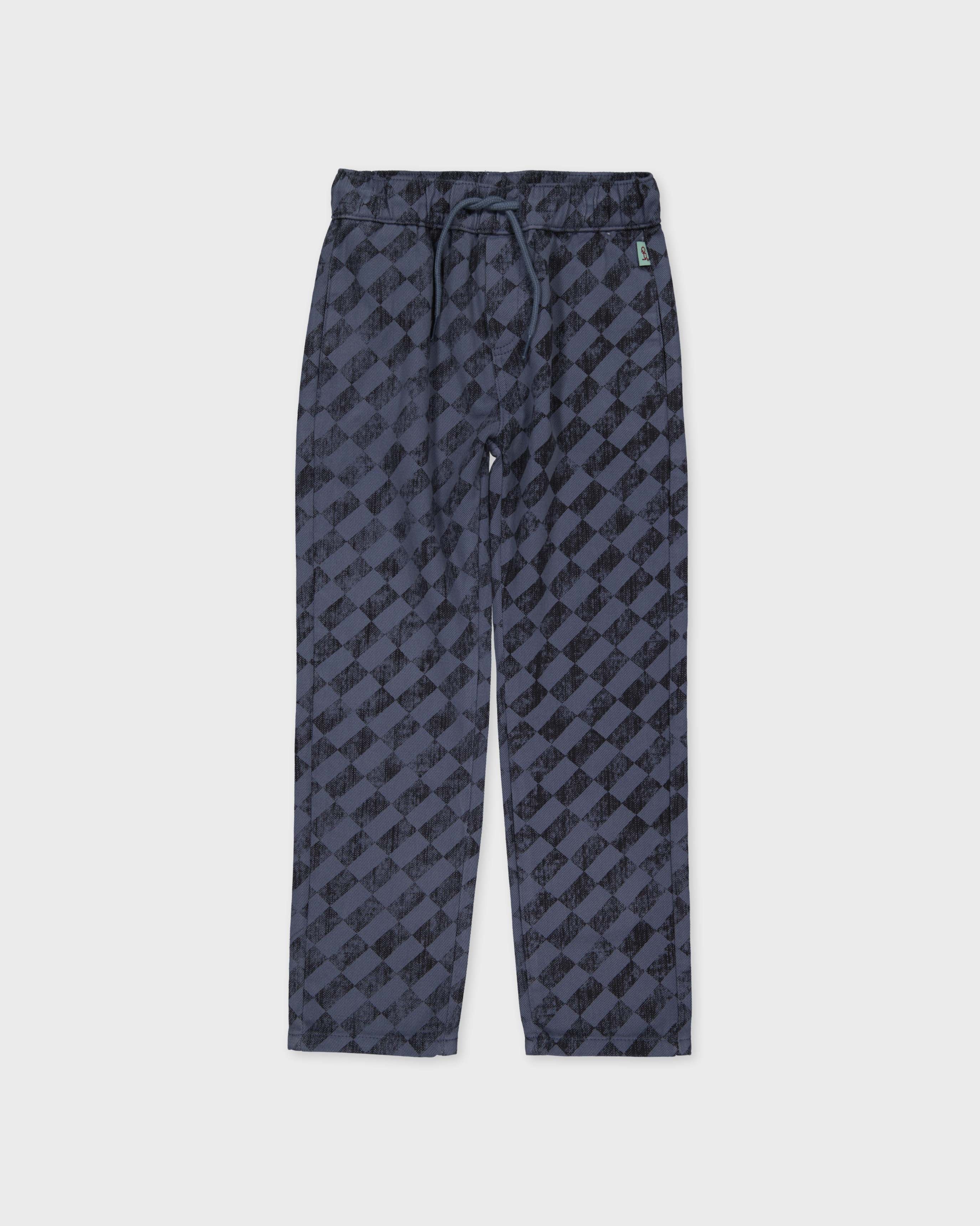Donkerblauwe broek met all-over dessin | AOP Grey Graphic