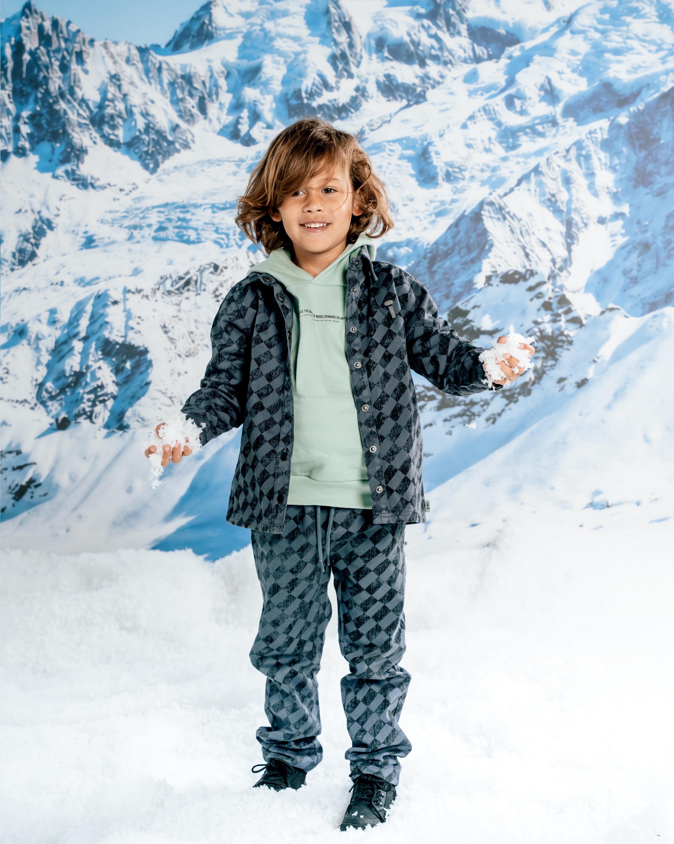 Donkerblauwe broek met all-over dessin | AOP Grey Graphic