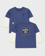 Blauwe longsleeve met ecru mouwen | Deep Cobalt