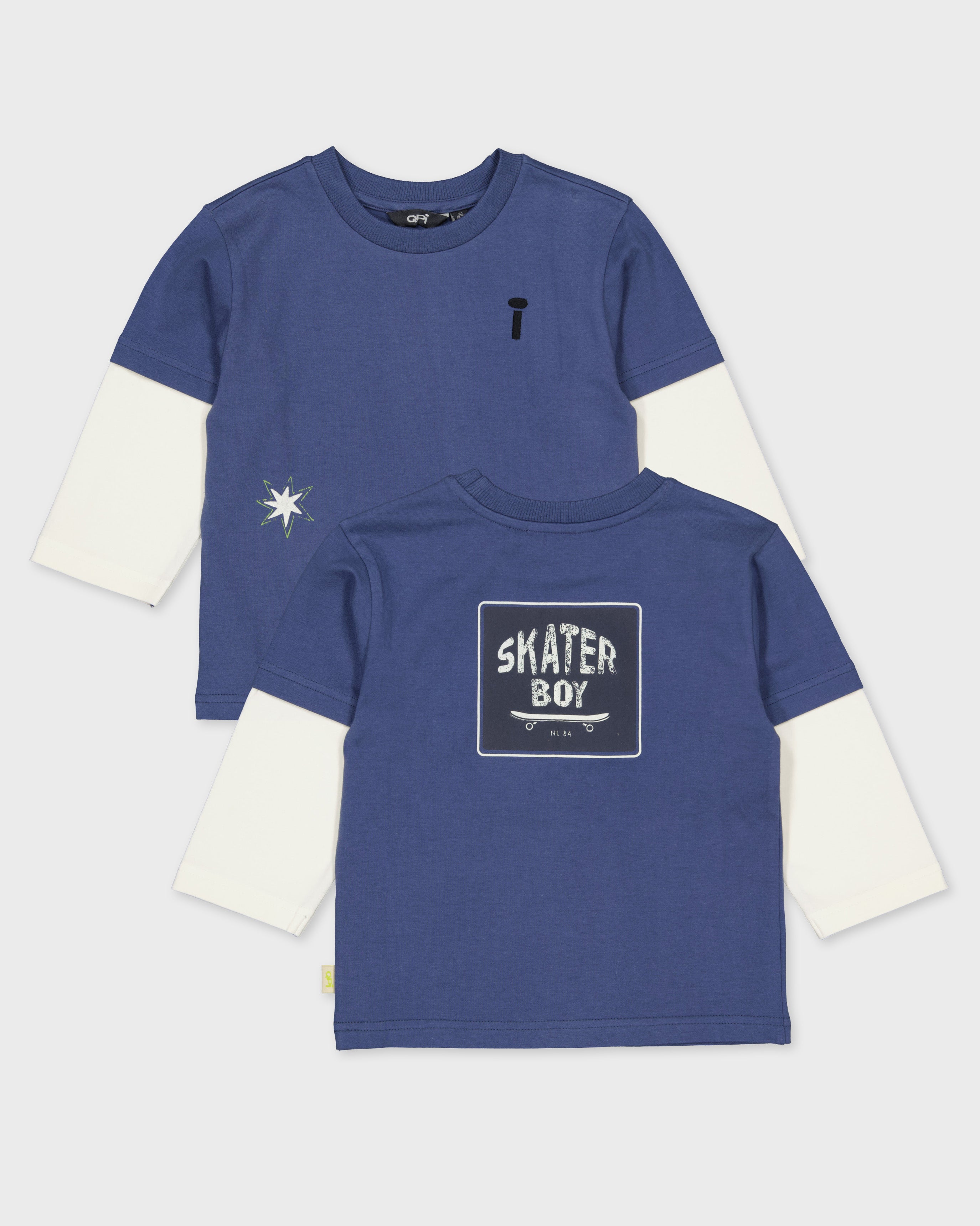 Blauwe longsleeve met ecru mouwen | Deep Cobalt