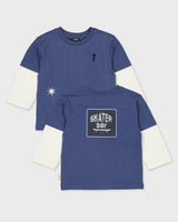 Blauwe longsleeve met ecru mouwen | Deep Cobalt