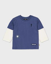 Blauwe longsleeve met ecru mouwen | Deep Cobalt