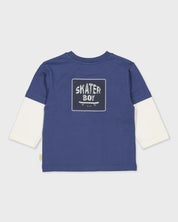 Blauwe longsleeve met ecru mouwen | Deep Cobalt