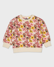 Beige sweater met multicolor bloemenprint | AOP Purple Flower