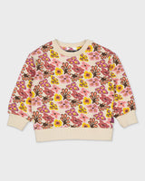 Beige sweater met multicolor bloemenprint | AOP Purple Flower