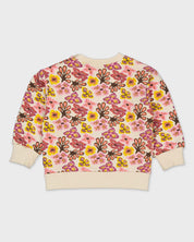 Beige sweater met multicolor bloemenprint | AOP Purple Flower