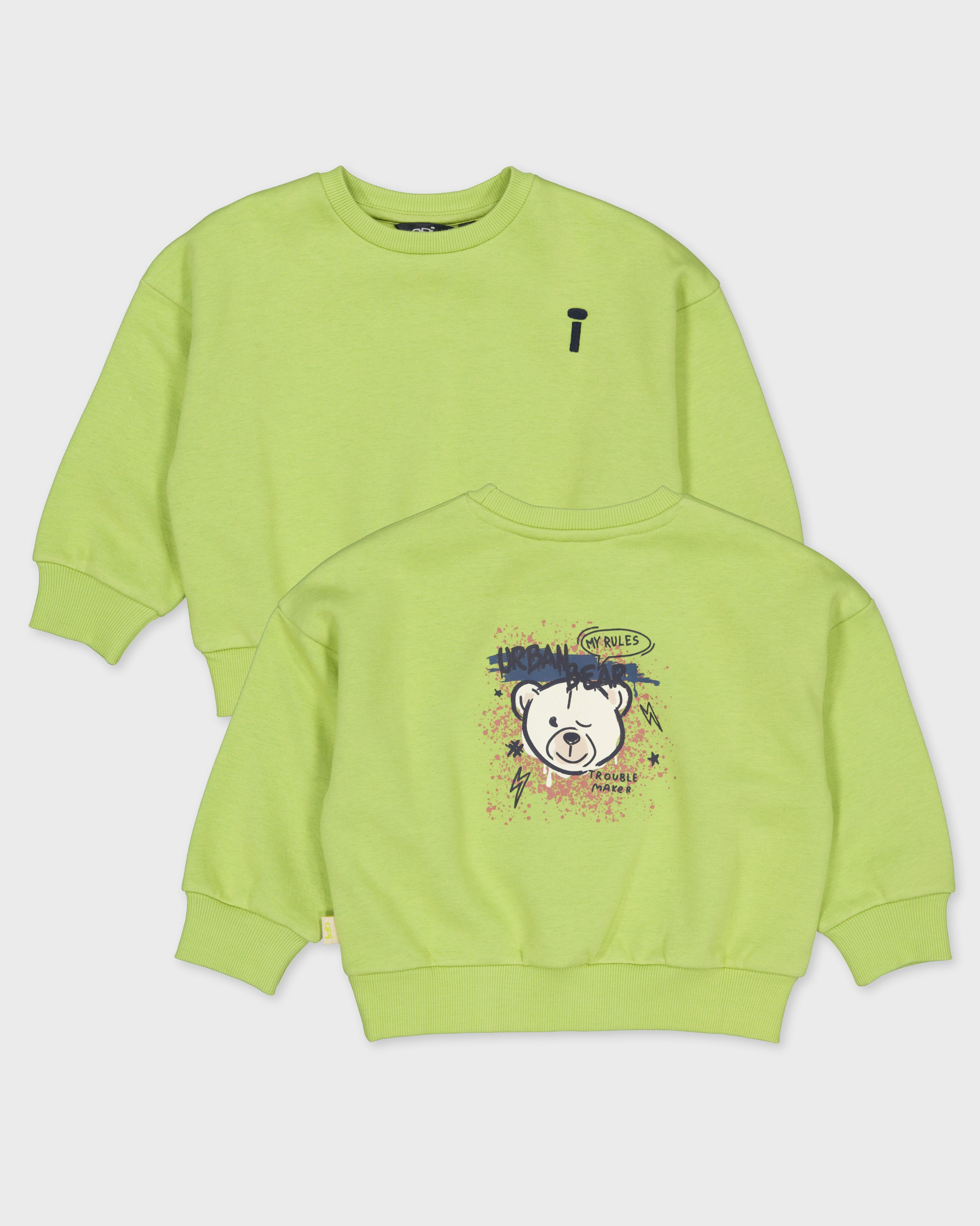 Limoengroene sweater met rugprint | Avocado Green