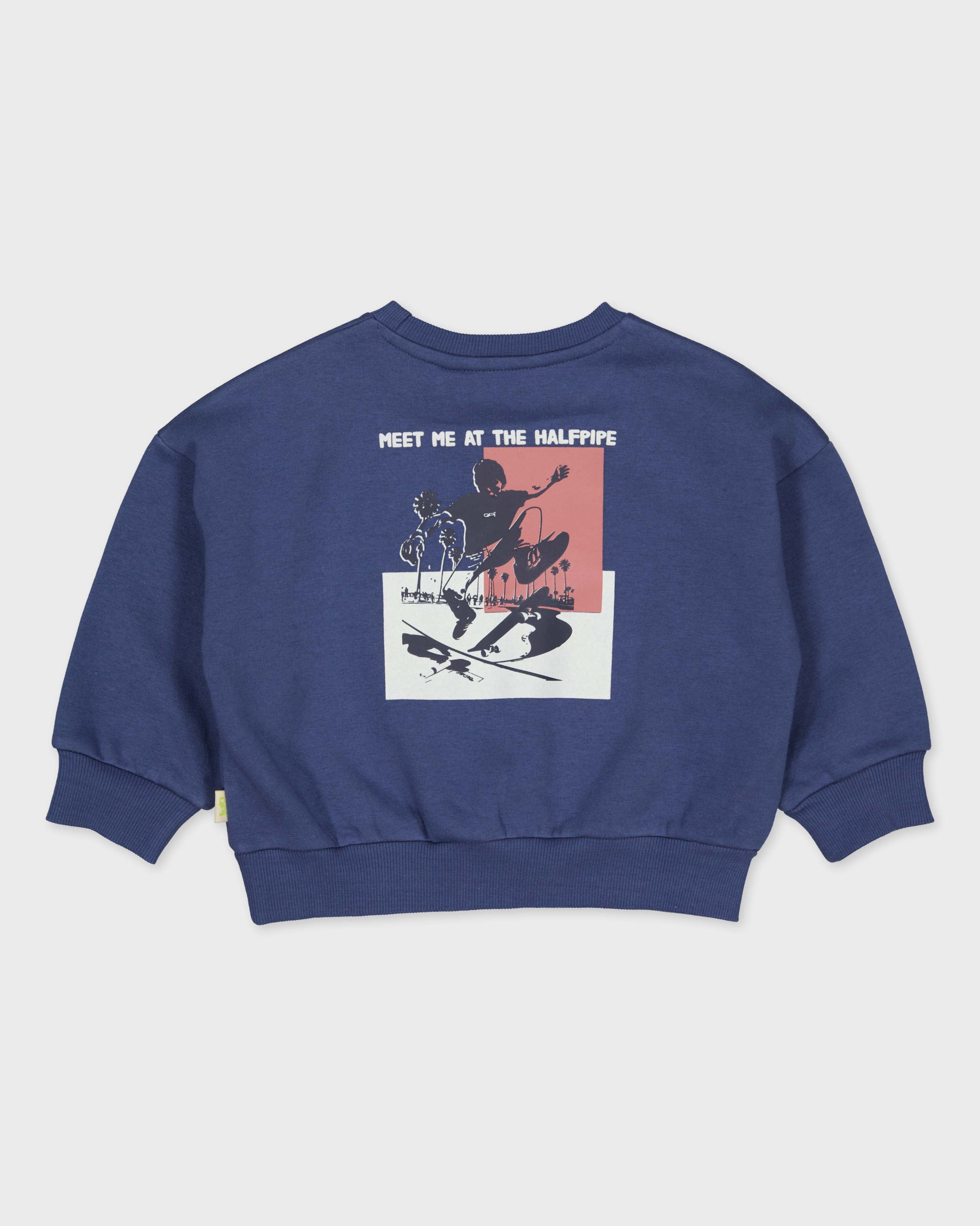 Blauwe sweater met rugprint | Deep Cobalt
