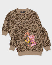 Taupebruine sweater met luipaardprint | AOP Taupe Animal